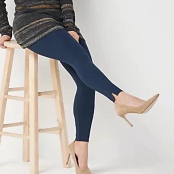 Spanx Ponte Ankle Length Slit Hem Leggings Navy - Large Petite - Picture 7 of 8